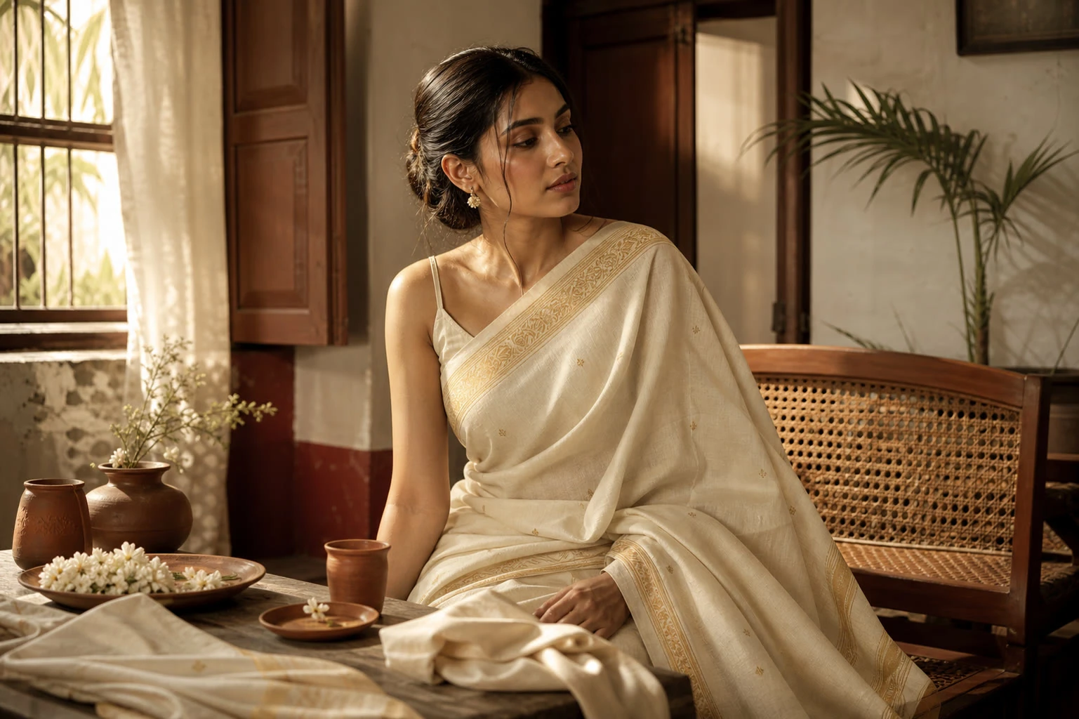 Carefully folded sarees prepared for safe storage